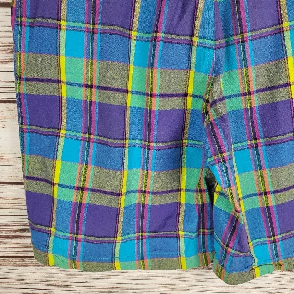 IZOD Mens Size 36x10 Blue/Green/Yellow/Purple Vibrant Plaid Cotton Golf Shorts - Picture 9 of 11